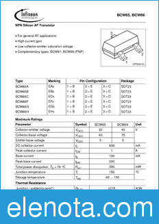 Infineon BCW66G datasheet