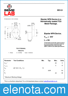 Semelab BD121 datasheet