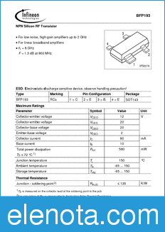 Infineon BFP193 datasheet