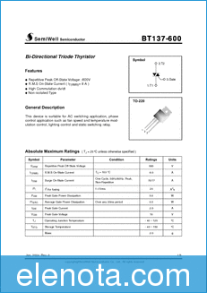 SemiWell Semiconductor BT137-600 datasheet