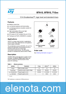 ST Microelectronics BTA12 datasheet