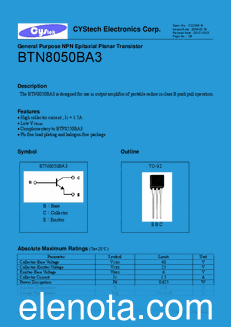 Cystech Electonics BTN8050BA3 datasheet