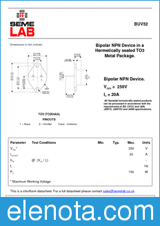 Semelab BUV52 datasheet