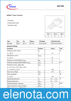 Infineon BUZ30 datasheet