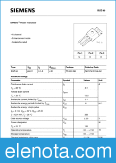 Infineon BUZ80 datasheet