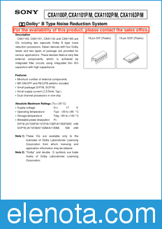 Sony Semiconductor CXA1163P/M datasheet