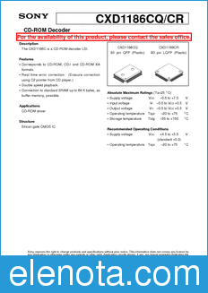 Sony Semiconductor CXD1186CQ/CR datasheet
