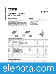 Fairchild FQI10N20 datasheet