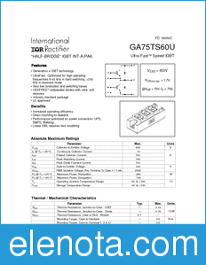 International Rectifier GA75TS60U datasheet