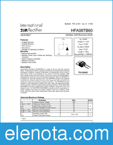 International Rectifier HFA08TB60 datasheet
