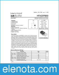 International Rectifier HFA25PB60 datasheet