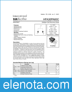 International Rectifier HFA30PA60C datasheet