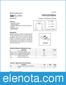 International Rectifier HFA35HB60 datasheet