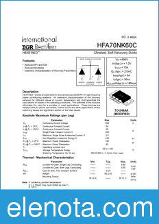 International Rectifier HFA70NK60C datasheet
