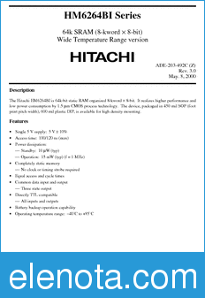 Hitachi HM6264BLPI-xx datasheet