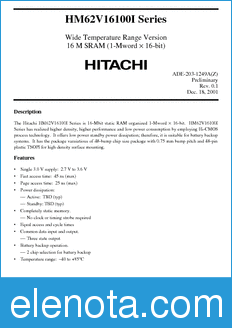 Hitachi HM62V16100LTI-xx datasheet