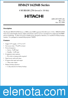 Hitachi HM62V16256BLTT datasheet