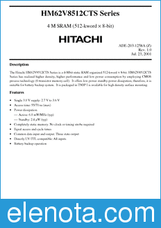 Hitachi HM62V8512CLTS datasheet
