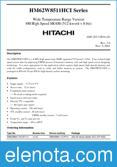 Hitachi HM62W8511HCJPI datasheet