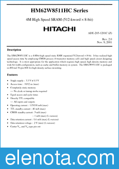 Hitachi HM62W8511HCJP datasheet