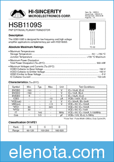 Hi-Sincerity Mocroelectronics HSB1109S datasheet