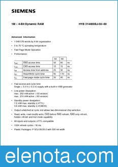 Infineon HYB314400BJ-50 datasheet
