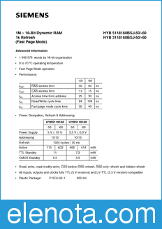 Infineon HYB5118160BSJ-50 datasheet