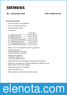 Infineon HYB514100BJ-50 datasheet