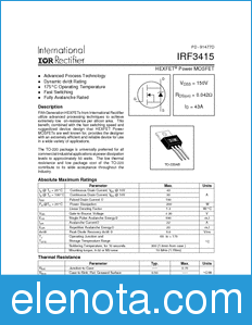 International Rectifier IRF3415 datasheet