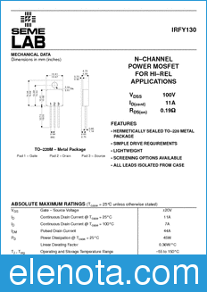 Semelab IRFY130 datasheet