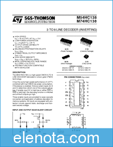 SGS Thomson Microelectronics M54HC138 datasheet