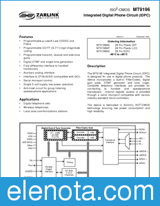 Zarlink Semiconductor MT9196 datasheet
