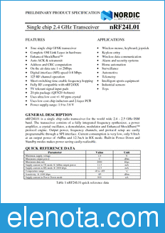 Nordic Semiconductor NRF24L01 datasheet