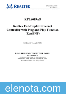 Realtek Semiconductor RTL8019AS datasheet