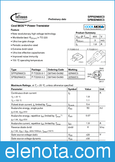 Infineon SPB02N60C3 datasheet
