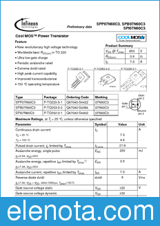 Infineon SPB07N60C3 datasheet