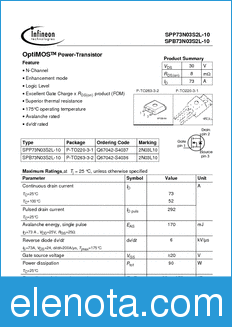 Infineon SPP73N03S2L-08 datasheet