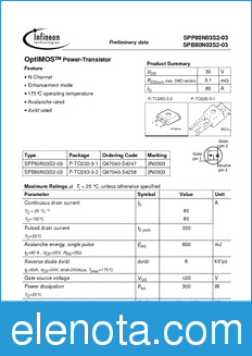 Infineon SPP80N03S2-03 datasheet
