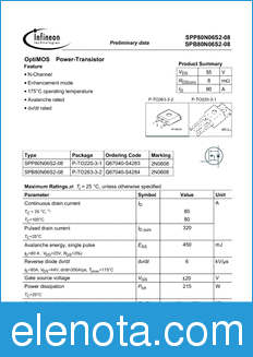 Infineon SPP80N06S2-08 datasheet