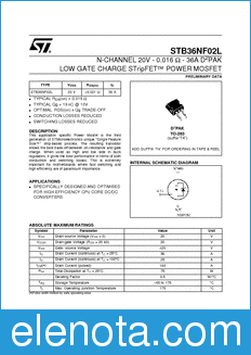 STMicroelectronics STB36NF02L datasheet
