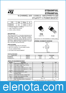 STMicroelectronics STB85NF55L datasheet