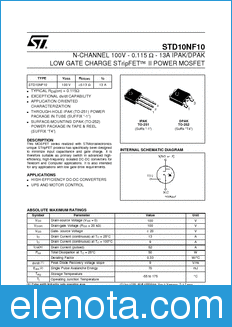 STMicroelectronics STD10NF10 datasheet