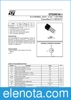 STMicroelectronics STD2NC40-1 datasheet
