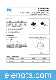 ST Microelectronics STD60N3LH5 datasheet