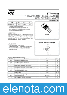 STMicroelectronics STP40NS15 datasheet