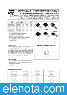 STMicroelectronics STP4NK60Z datasheet