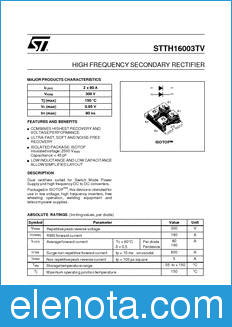 STMicroelectronics STTH16003TV datasheet