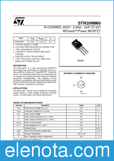 STMicroelectronics STW20NM60 datasheet