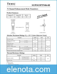 TEMIC Semiconductors SUB75N06 datasheet