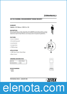 Zetex ZXM64N035L3 datasheet